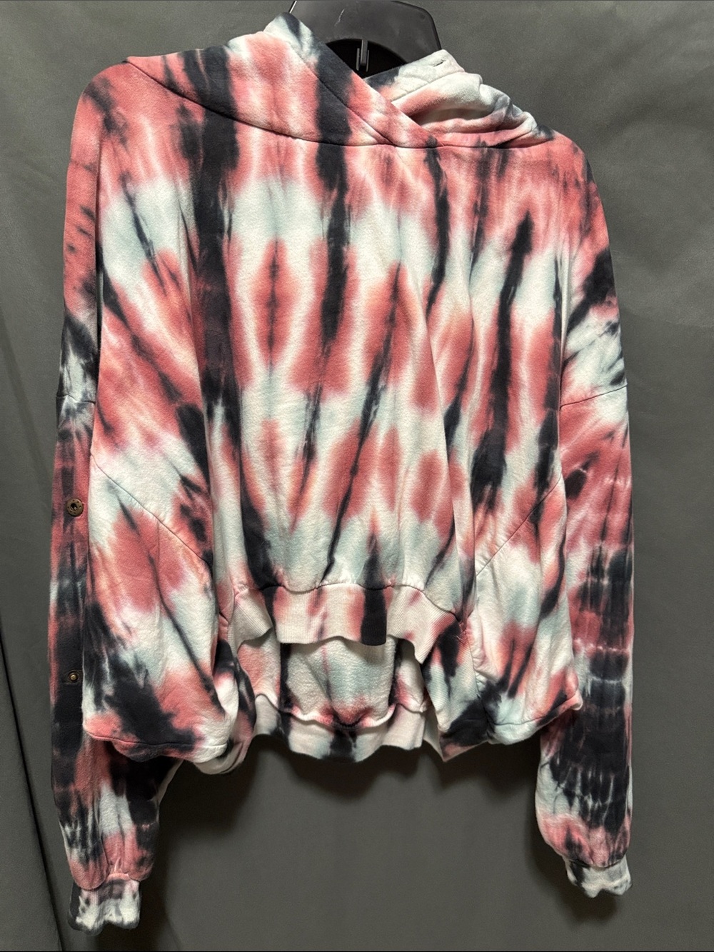 Tie-Dye Hoodie Top in Pink, Black & White